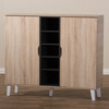 Baxton Studio Adelina Mid-Century Modern 2-door Oak and Grey Wood Shoe Cabinet 138-7711